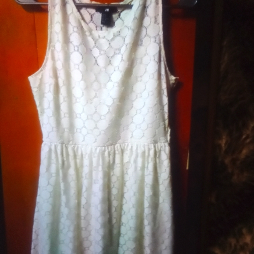 H&M sleeveless white lacey sun dress.